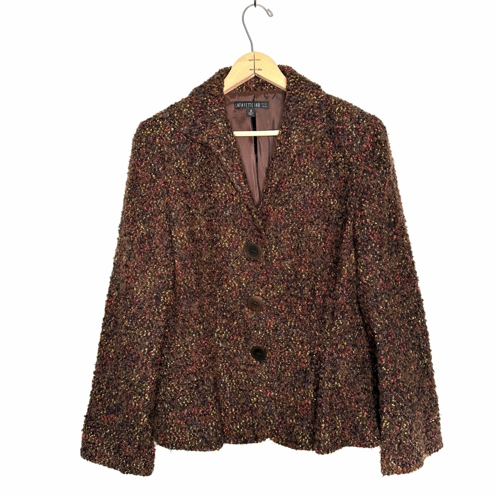 Lafayette 148 New York Multicolor Tweed 3 Button Blazer Brown Orange Size 10